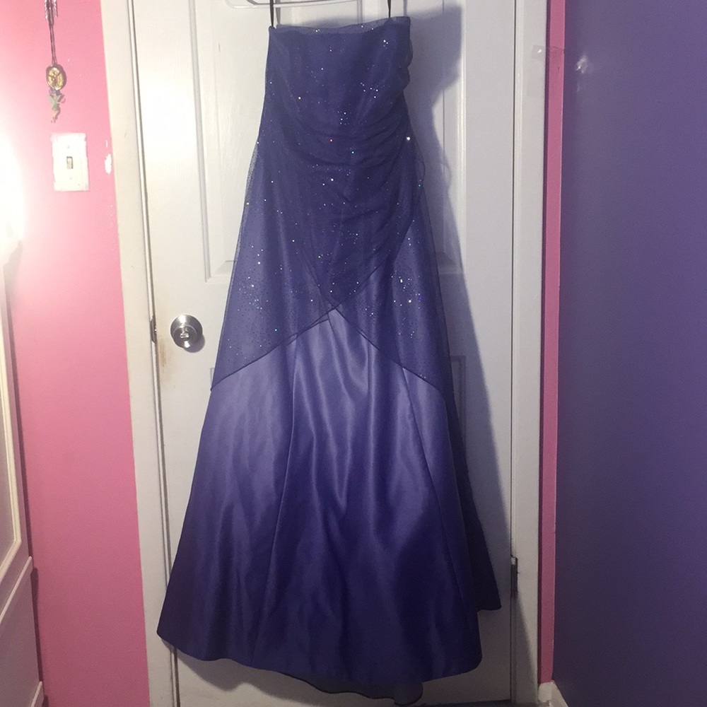 Strapless purple sparkle Quince dress